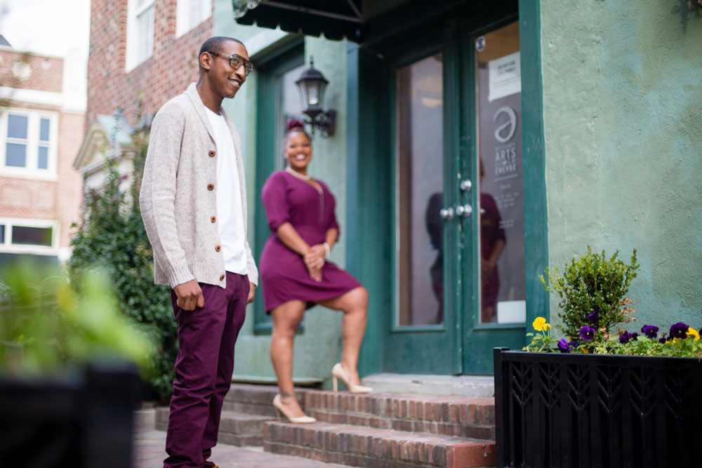 Adriane and Caldwell engagement session in Uptown Greenville NC