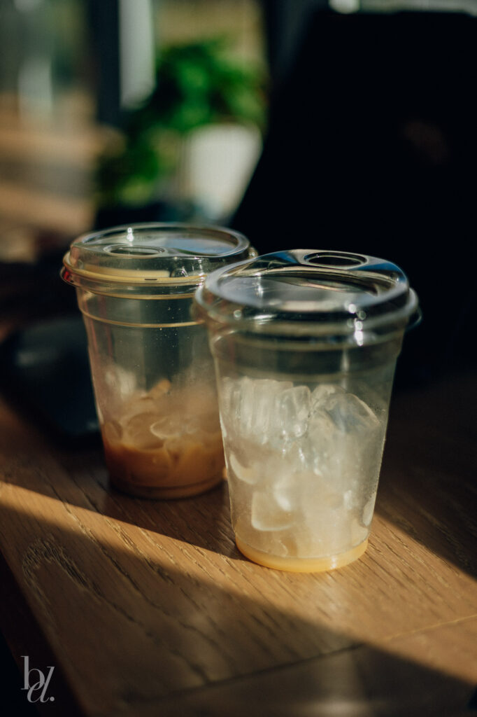 empty iced latte cups