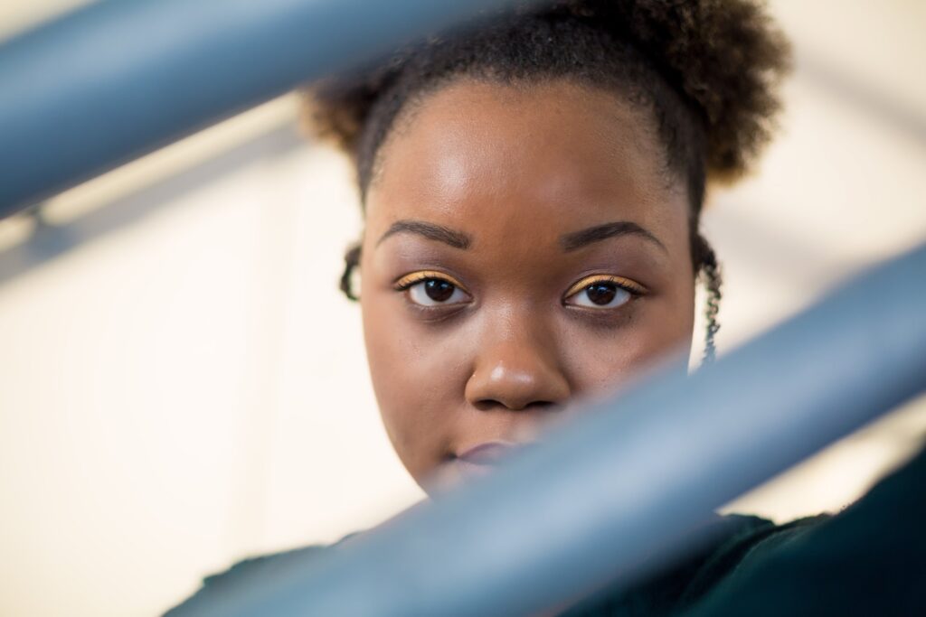 unique headshot post in uptown greenville nc of an african american woman