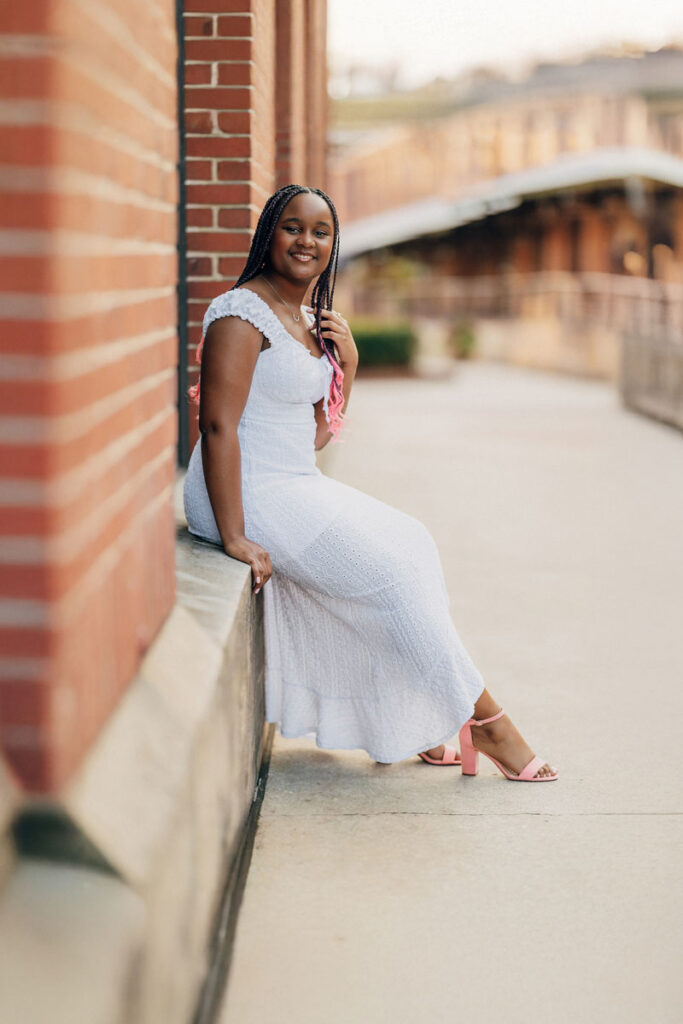 Natural light senior portrait at American Tobacco Campus Durham NC