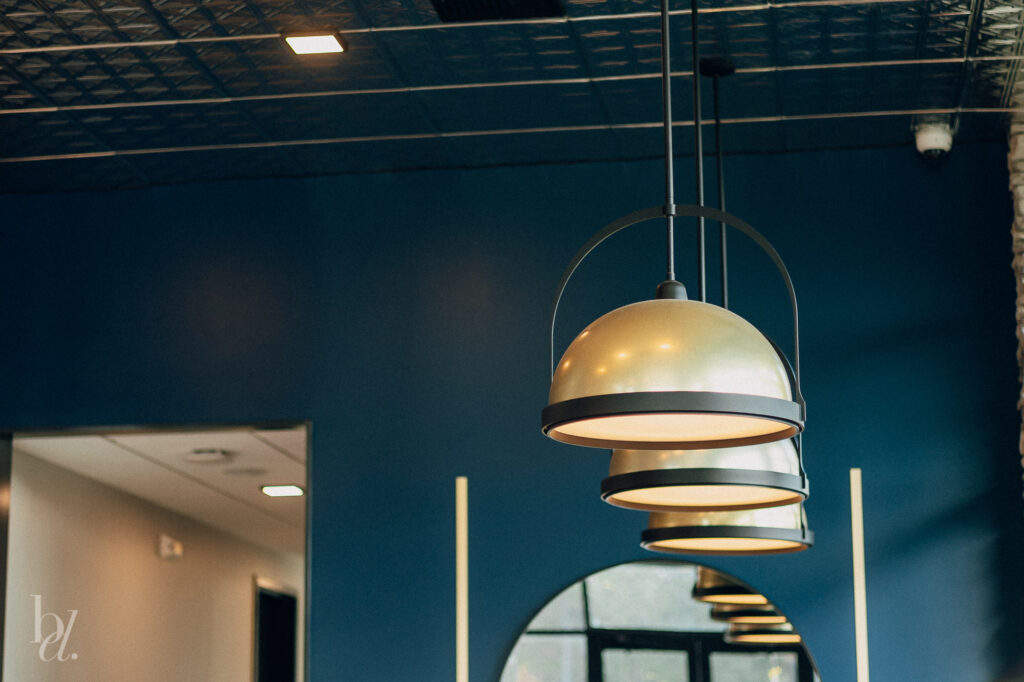 Modern Lighting fixtures inside Morrisville NC coffee shop