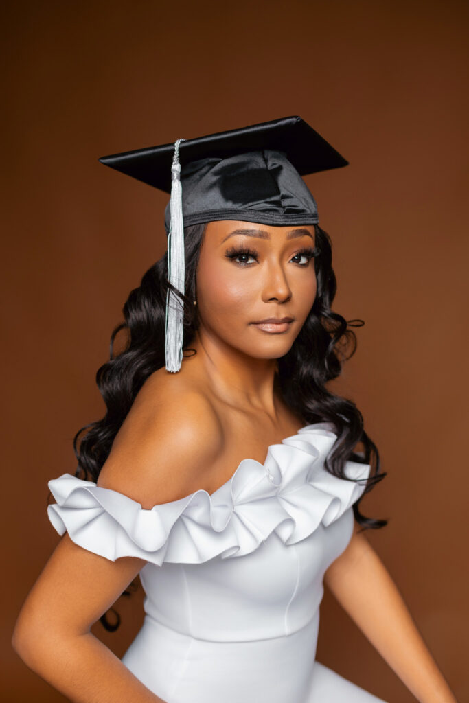 Classic cap and gown photo for Oriana