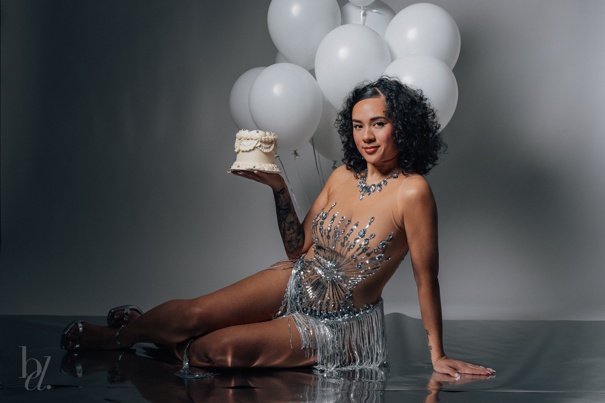 Glamour birthday photos with dramatic lighting