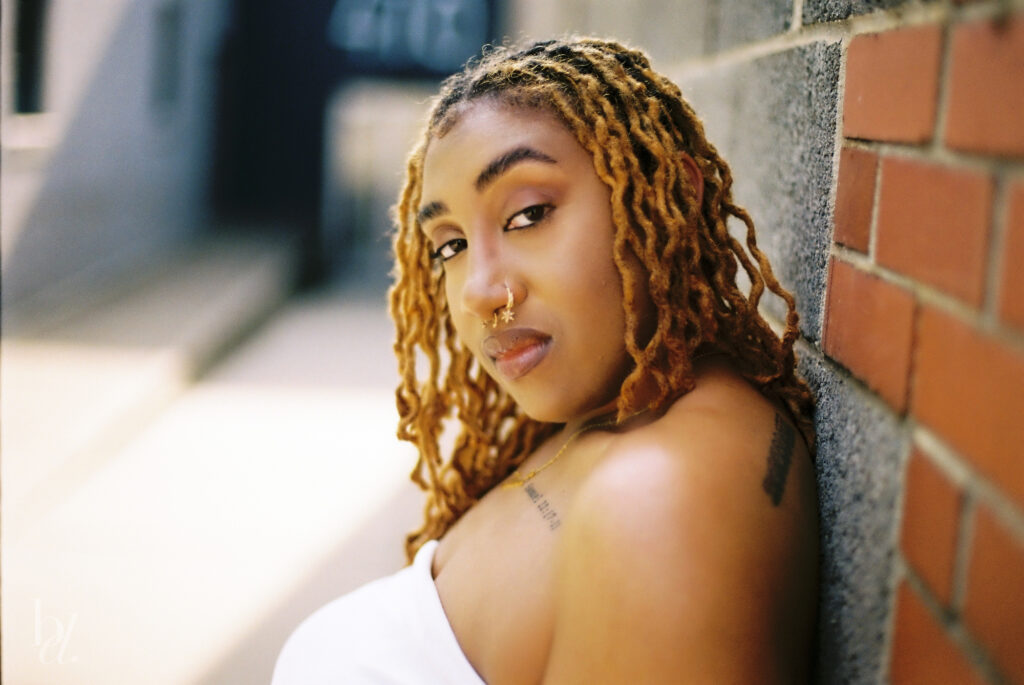 Close-up film portrait using shallow depth of field and soft light